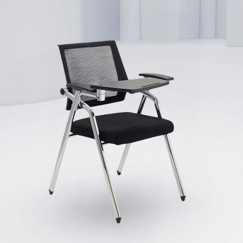 Chaise de bureau avec table pliante et dossier en maille noire avec pieds chromés - Quarto