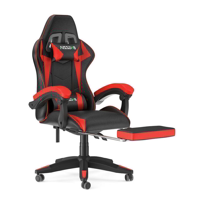Fauteuil de Bureau Bigzzia Siège de bureau Réglable - Chaise gaming avec Appui-tête et Support lombaire, 136kg, Noir et Rouge
