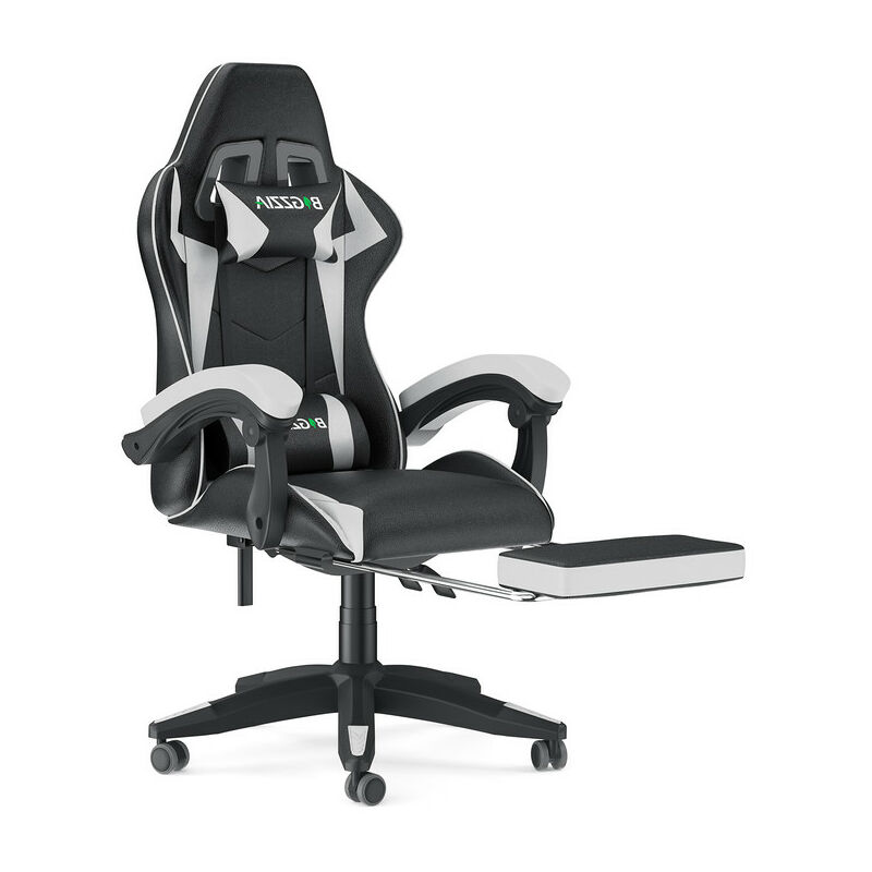 Bigzzia - Fauteuil de Bureau Siège de bureau Réglable - Chaise gaming avec Appui-tête et Support lombaire, 136kg, Noir et Blanc