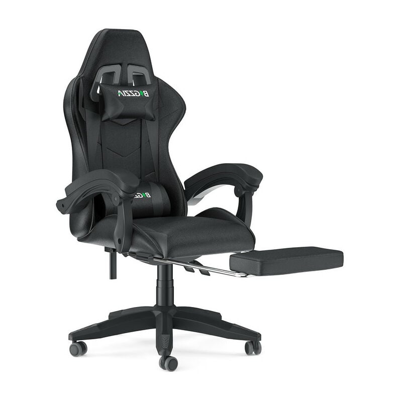 Fauteuil de Bureau Bigzzia Siège de bureau Réglable - Chaise gaming avec Appui-tête et Support lombaire, 136kg, Noir
