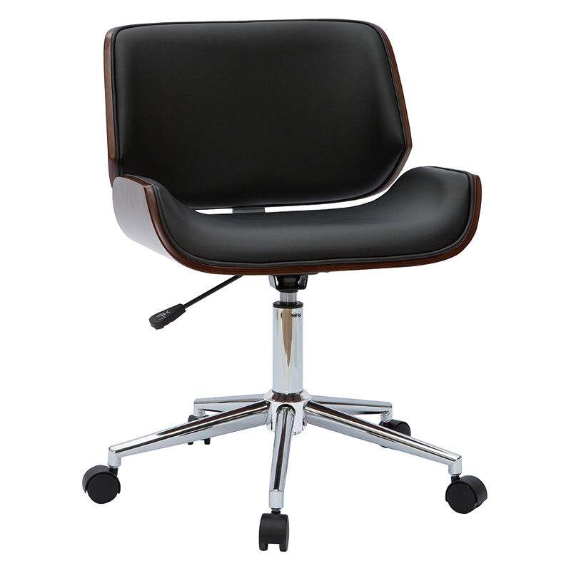 Miliboo - Chaise de bureau à roulettes design noir, bois foncé noyer et acier chromé rubbens