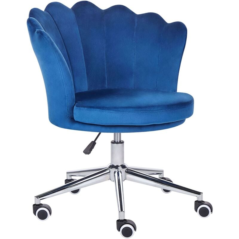 Beliani - Chaise de Bureau Bleu en Velours Glamour Fauteuil Coquillage Pivotant Monticello ii