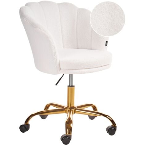 BELIANI Chaise de Bureau Blanche en Boucle Glamour Fauteuil Coquillage Pivotant Monticello II