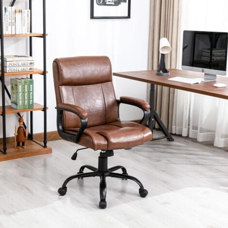 DYHOME Chaise de bureau ergonomique Fauteuil de direction en simili-cuir marron relevable et pivotant Charge maximale 150 kg