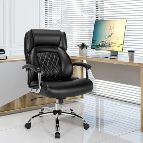 Chaise de Bureau Chaise de Direction Réglable en Hauteur Chaise Pivotante avec Accoudoirs Rembourrés à Base Métallique Noir