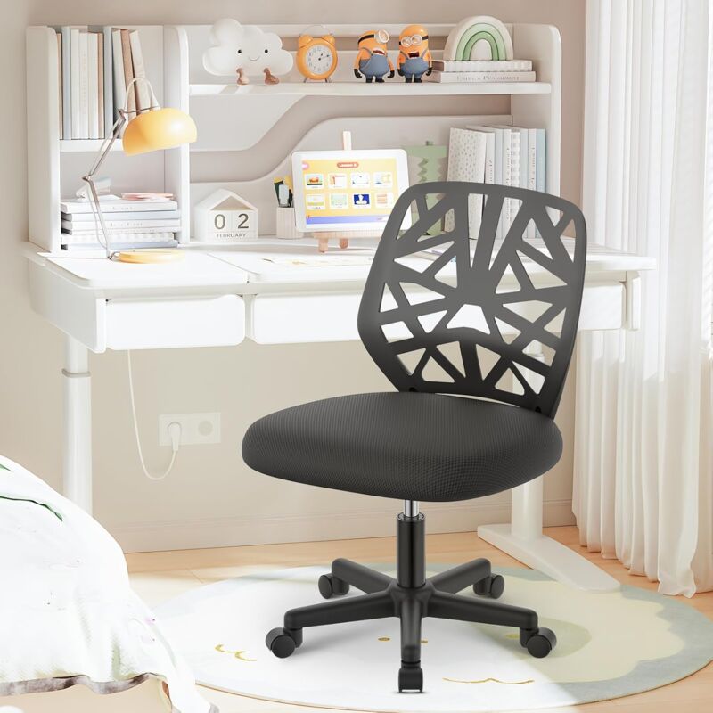 Chaise de bureau, Chaise d'Ordinateur, blanche à roulettes, Réglable en Hauteur, Noir Wowttrelax
