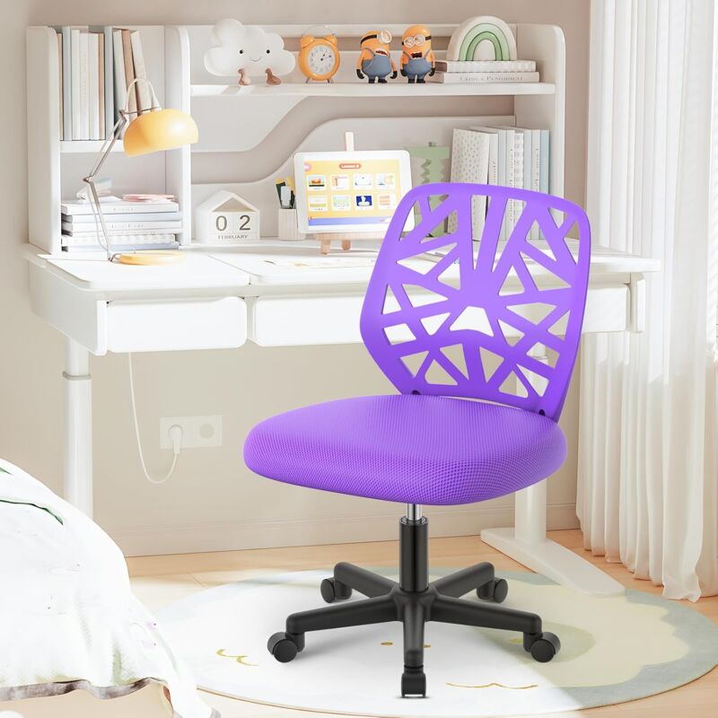 Chaise de bureau, Chaise d'Ordinateur, blanche à roulettes, Réglable en Hauteur, Violet Wowttrelax
