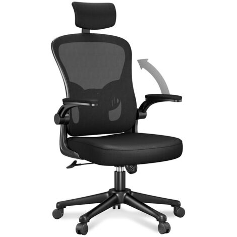 Chaise de bureau, Chaise Ergonomique, Soutien Lombaire Dossier Règalable, avec 2D Accoudoirs et Appui-tête, Noir