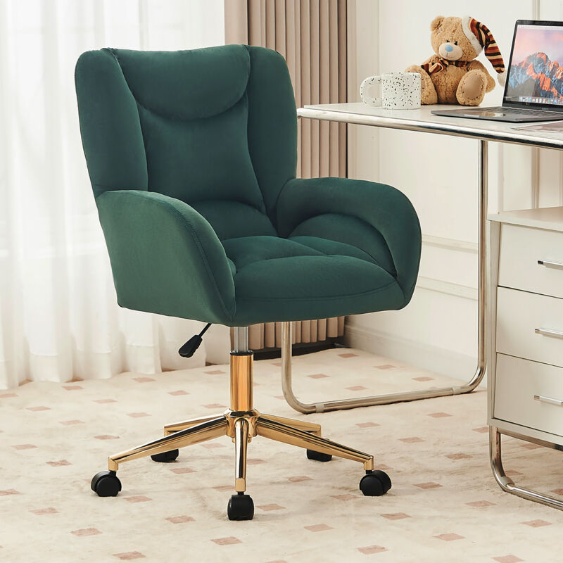 Chaise de bureau, chaise pivotante réglable en hauteur, Fauteuil, velours, pieds dorés, vert - HAUSS SPOLE