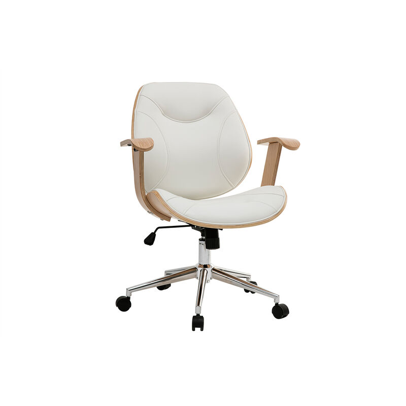 Miliboo - Chaise de bureau design blanc et bois clair YORKE