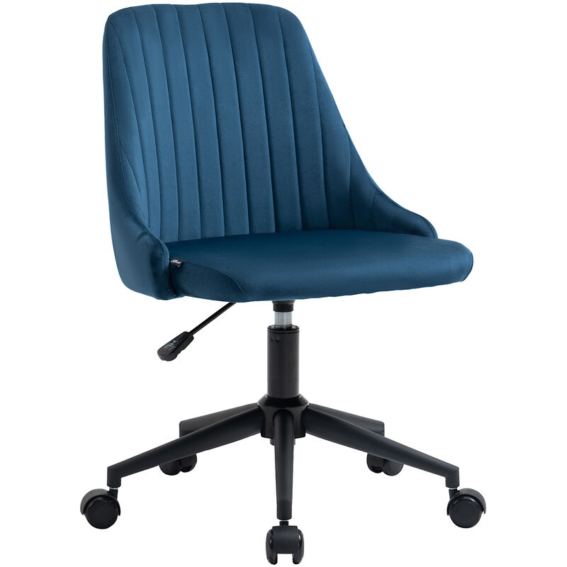 Chaise de bureau design <strong>contemporain</strong> <strong>dossier</strong> enveloppant strie hauteur reglable pivotant 360° aspect velours bleu - vinsetto