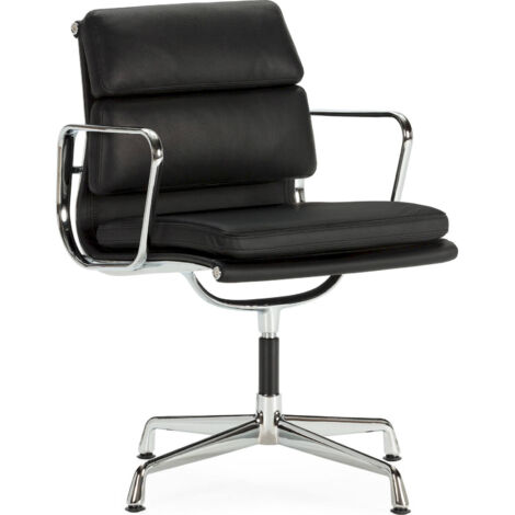 Chaise de bureau design cuir noir et aluminium chromé élégante - Noir cuir et aluminium chromé