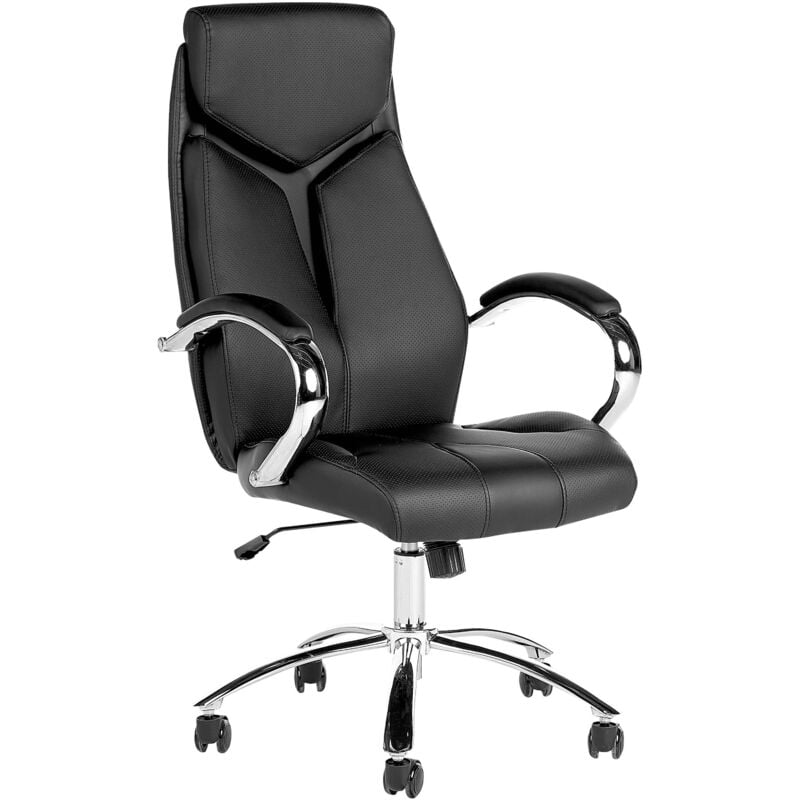 Chaise de Bureau Moderne en Cuir pu Noir avec Vérin et Roulettes Nylon Formula