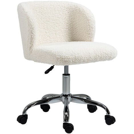 Chaise de bureau design - hauteur réglable, pivotante - piètement acier chromé revêtement effet laine bouclée - Blanc