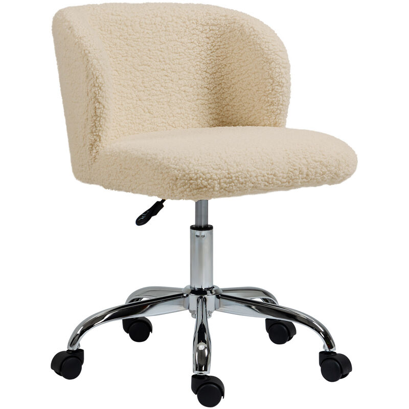 Homcom - Chaise de bureau design - hauteur réglable, pivotante - piètement acier chromé revêtement effet laine bouclée terre de sienne - Marron