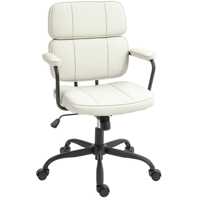 Chaise de bureau design néo-rétro - double dossier accoudoirs rembourrés - acier noir synthétique crème