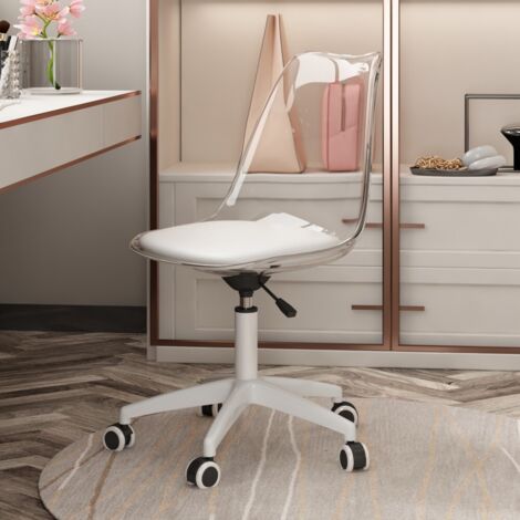 Chaise de bureau design transparent-réglable en hauteur-assise PU-roulettes douces-54x54x77-87cm