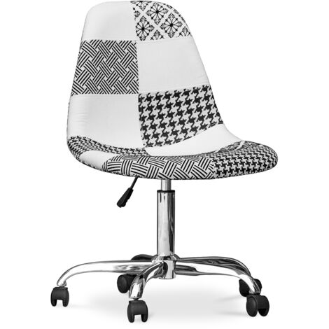 Chaise De Bureau Deswick Blanche Et Noire Patchwork Blanc Noir A38105501