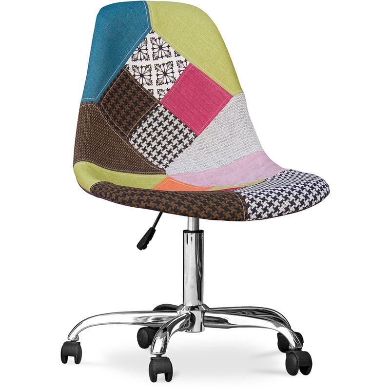 Chaise de Bureau à roulettes - Chaise de Bureau - Tapissée en Patchwork - Simona Multicolore