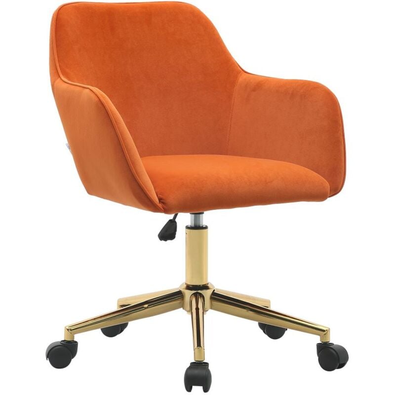 Fortuna Lai - Chaise de bureau d'intérieur en tissu velours à hauteur réglable avec pieds dorés, 58x58x86cm, orange