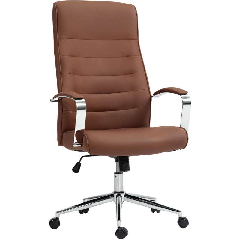 Chaise de bureau direction ergonomique réglable métal chromé synthétique marron
