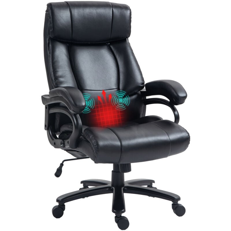 Chaise de bureau direction massant chauffant réglable ergonomique revêtement synthétique noir