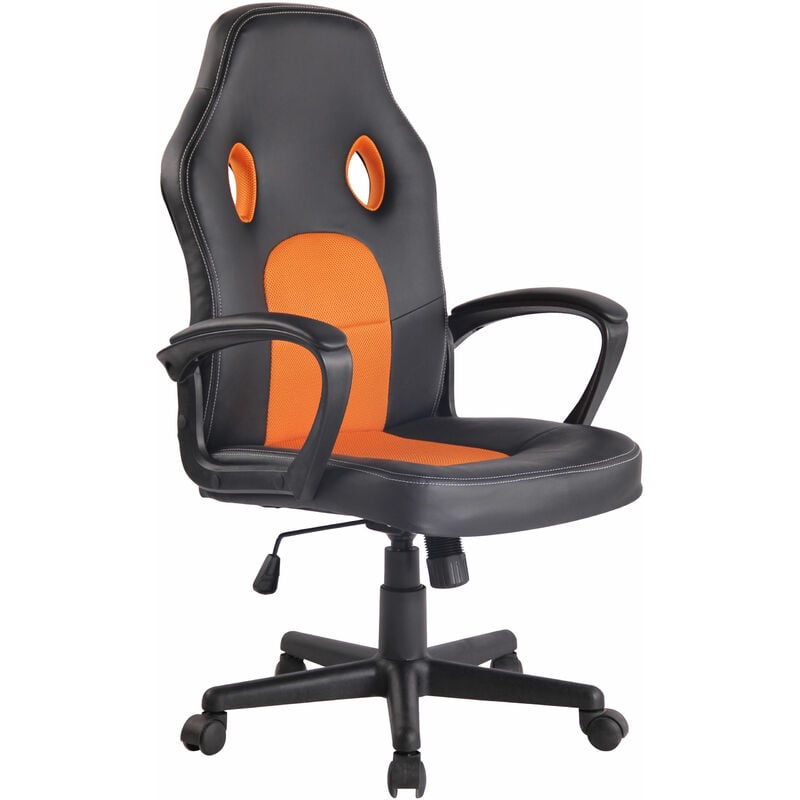 CLP - Design sportif de chaise de bureau en cuir eco avec roues hauteur réglable différentes couleurs Couleur : Noir et orange