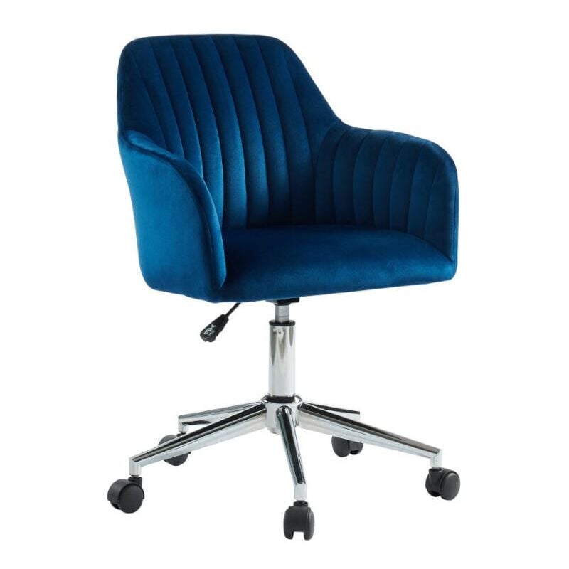 Vente-unique - Chaise de bureau - Velours - Bleu et argenté - Hauteur réglable - eleana