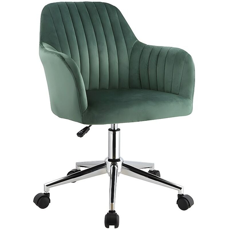 Chaise de bureau - Velours - Vert et argenté - Hauteur réglable - ELEANA