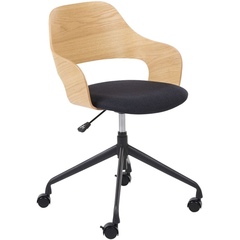 Chaise de Bureau Élégante Fonction Pivotante et Réglable Contreplaqué Bois Clair Siège en Lin Noir Novato