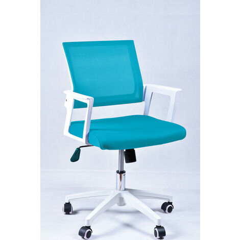 Chaise de bureau en blanc et bleu vintage, avec système basculant, modèle OLIVIA