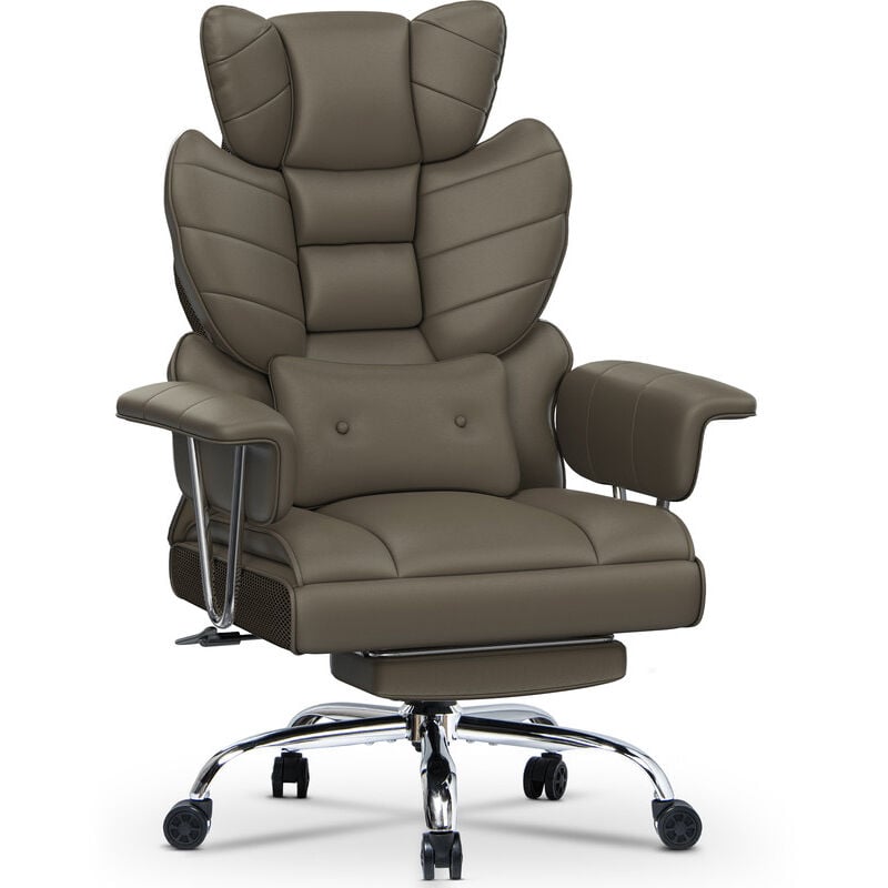 Wowttrelax - Chaise de Bureau en Cuir à Dossier, Chaise de Direction avec Repose Pieds et Support Lombaire, Fauteuil de Direction, Taupe