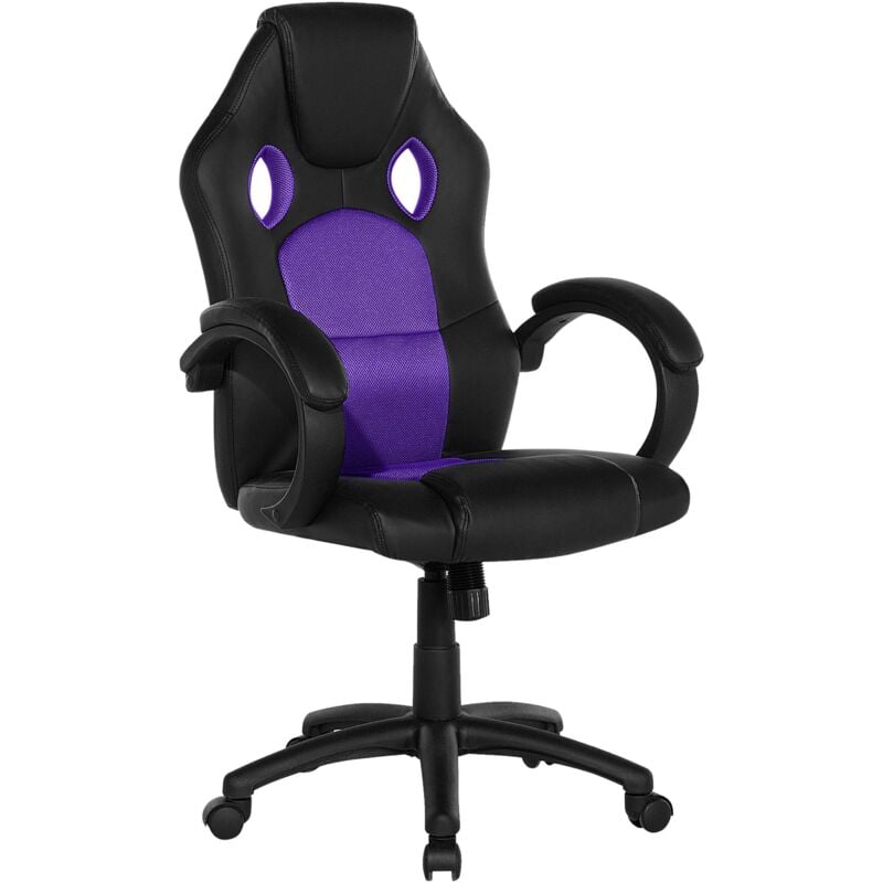 Beliani - Chaise de Bureau au Style Gaming en Tissu Synthétique Maillé et Cuir pu Noir et Violet au Design Sportif avec Accoudoir en Plastique