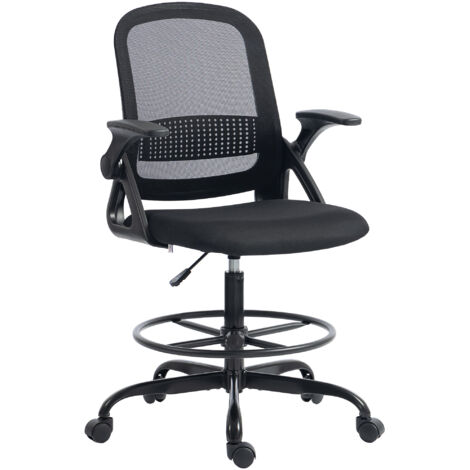 Chaise de bureau en filet, fauteuil d'ordinateur avec accoudoirs relevables, hauteur ajustable, repose-pieds, noir
