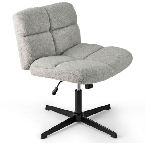 Chaise de Bureau en Imitation Laine d'agneau Hauteur Réglable, Chaise Pivotante à Pieds Croisés Métal avec Assise Large, Charge 160 kg, Gris