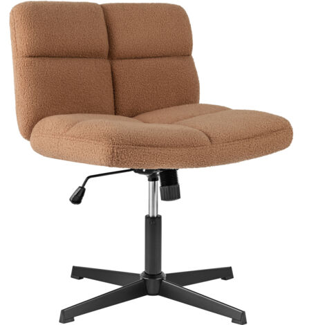 Chaise de Bureau en Imitation Laine d'agneau sans Accoudoirs, Chaise Pivotante à Pieds Croisés, Hauteur Réglable, Charge 150 kg, Marron