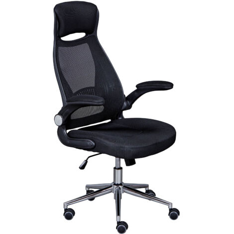 Chaise de Bureau en Polyester coloris noir, pieds en métal coloris chromé - longueur 65 x profondeur 68 x hauteur 114-122 cm