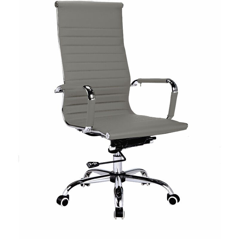 Herdasa - Chaise de bureau en simili-cuir gris, avec soutien haut, modèle executive