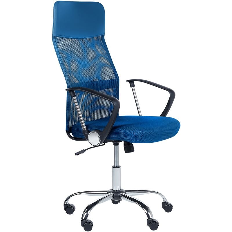Beliani - Chaise de Bureau en Textile Ajouré et Cuir pu Bleu Pivotante et Inclinable Design