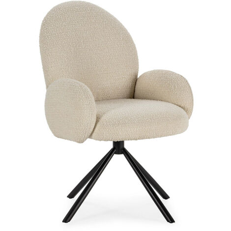 Chaise de bureau en tissu bouclette et métal - Écru - DOURO