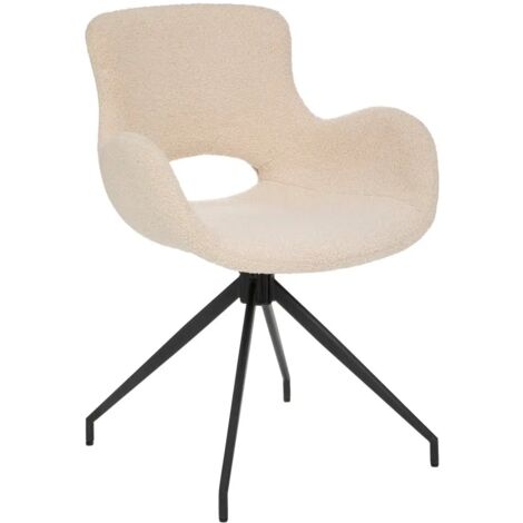 Chaise de bureau en tissu ivoire à bouclettes avec pieds en métal - Longueur 58 x Profondeur 55 x Hauteur 86 cm -PEGANE-