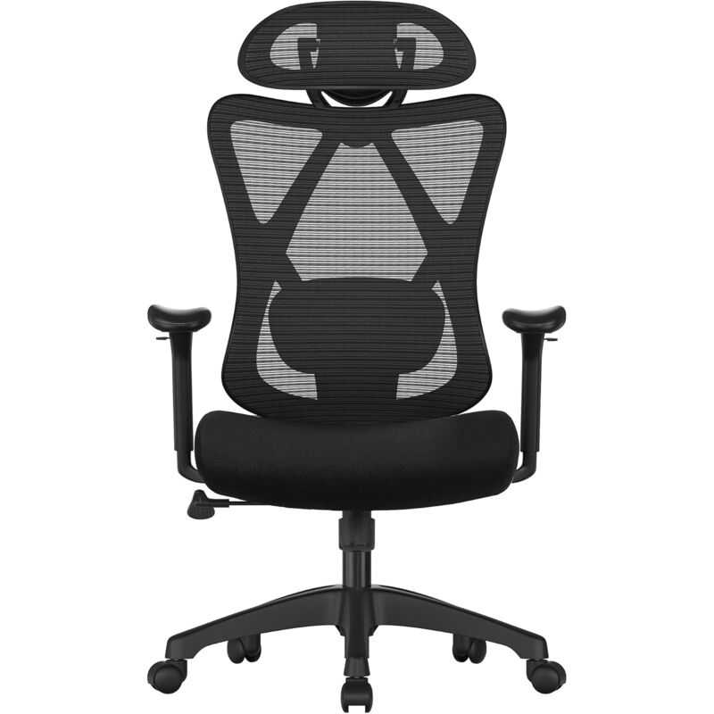 Songmics - Chaise de Bureau en Toile, Fauteuil d'Ordinateur, Siège Ergonomique, Support Lombaire Réglable, Appui-Tête Réglable, Dossier Inclinable,