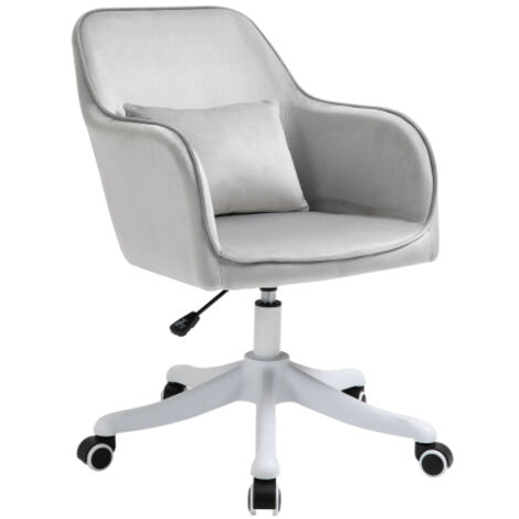 Chaise de bureau en velours avec accoudoirs, coussin lombaire massant, réglable en hauteur, gris