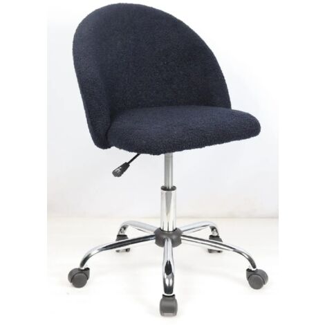 Chaise de bureau en velours coloris bleu encre avec pieds en métal - Longueur 54 x Profondeur 57.5 x Hauteur 77-89 cm -PEGANE-