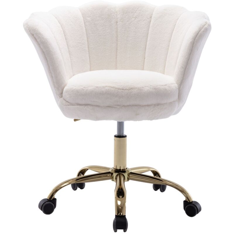 Wahson Office Chairs - Chaise de Bureau à Roulettes Réglable en Hauteur Fauteuil de Bureau pour Salon et Chambre, Fausse Fourrure, Blanc