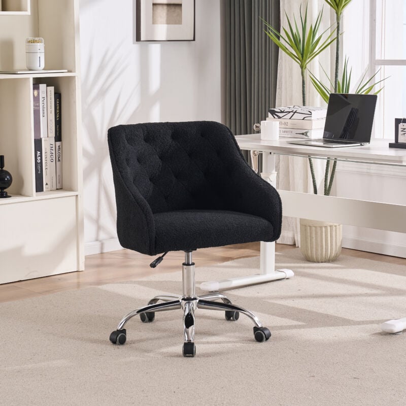 Chaise de bureau en velours Teddy, chaise pivotante réglable à 360°, chaise d'ordinateur avec roulettes, adaptée aux salons, chambres, bureaux,