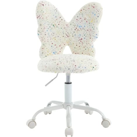 WAHSON OFFICE CHAIRS Chaise de Bureau Enfant en Fausse Fourrure Chaise Pivotante pour Enfant avec Dossier Chaise Bureau Fille pour Chambre, Blanc