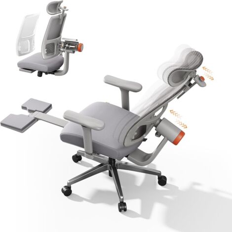 Chaise de bureau ergonomique à dossier haut, équipée d'un soutien lombaire adaptatif unique, d'un appui-tête réglable, d'une profondeur d'assise réglable, d'un angle d'inclinaison de 96° à 126° et d'a