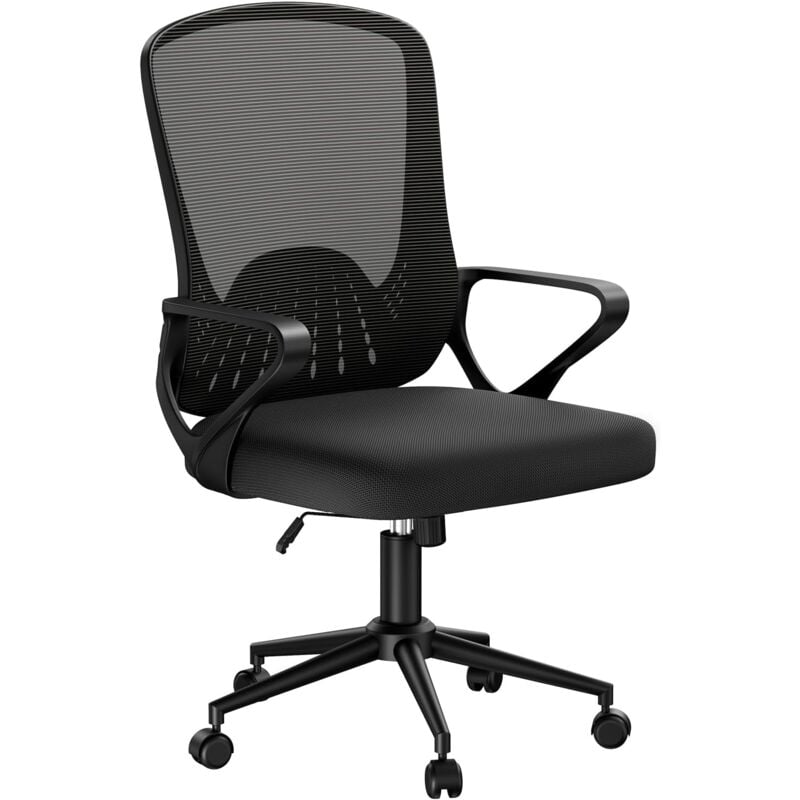 Chaise de Bureau Ergonomique, Accoudoirs Fixes, Soutien Lombaire Unique, avec Fonction Swing, Noir