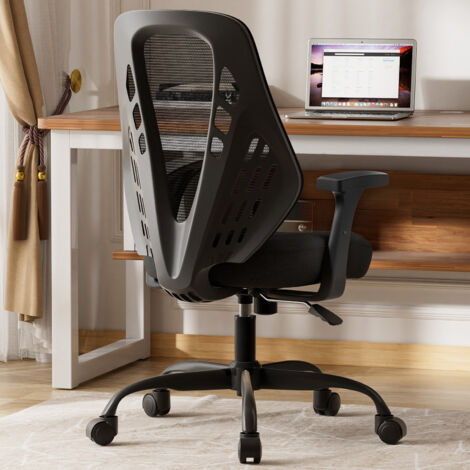 Chaise de Bureau Ergonomique avec accoudoirs 3D, mesh respirant, dossier en V, fonction bascule et assise en mousse haute densité,Noir